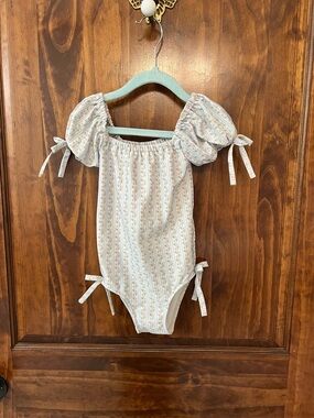 Kids White and Pink Floral One-Piece Swimsuit